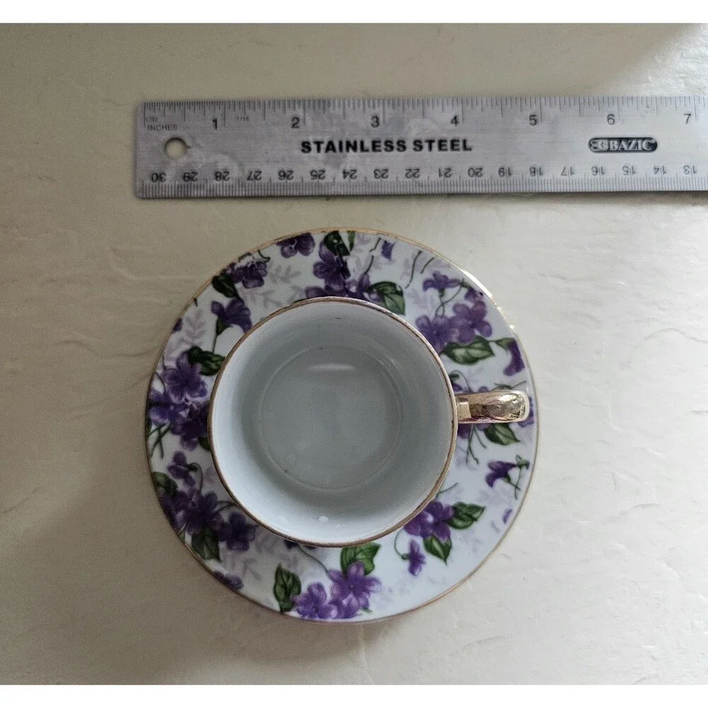 Vintage Inarcho Purple Floral Chintz Demitasse Cup And Saucer